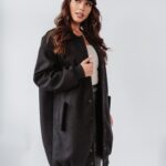 Płaszcz flauszowy Ola Voga Black Accent czarna