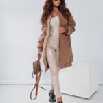 Płaszcz flauszowy Ola Voga Black Accent c.beżowa