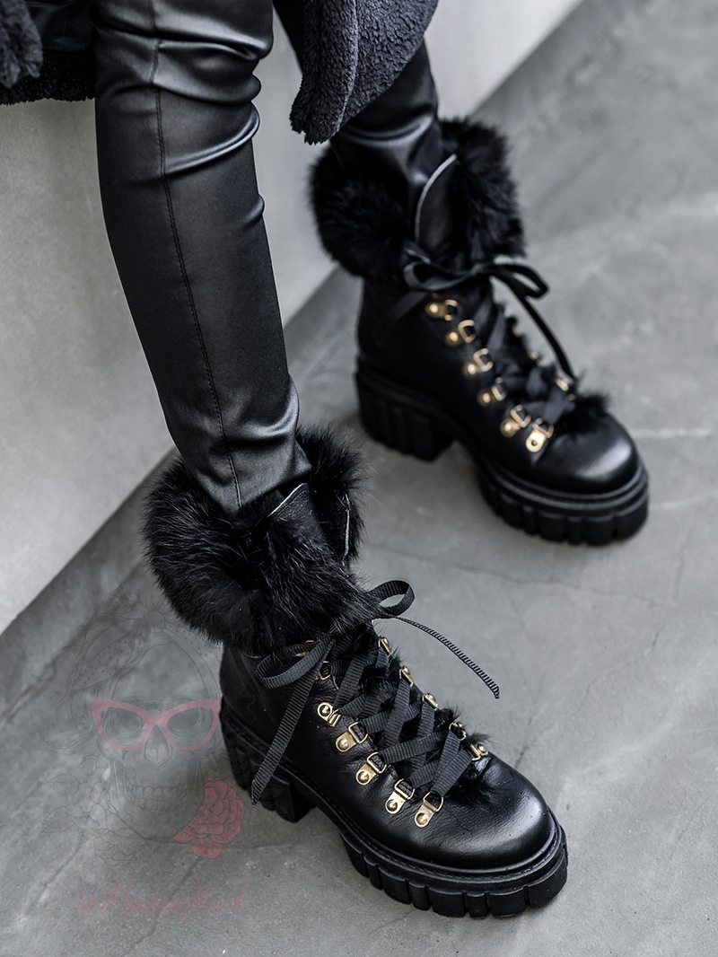 Workery z futrem Madam Kazarra III czarne