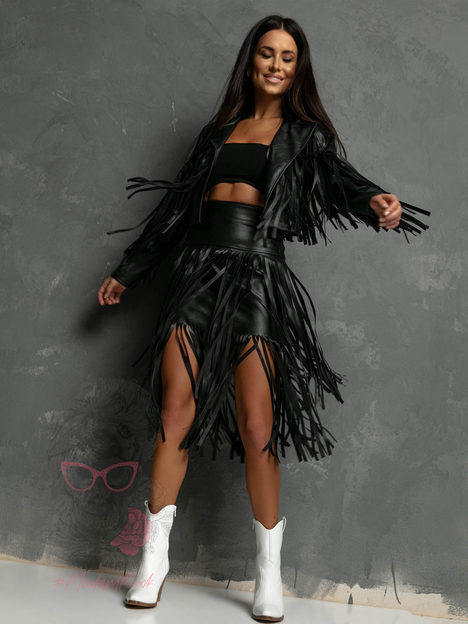 Spódnica z frędzlami Afiko czarna Spódnica z frędzlami Afiko czarna