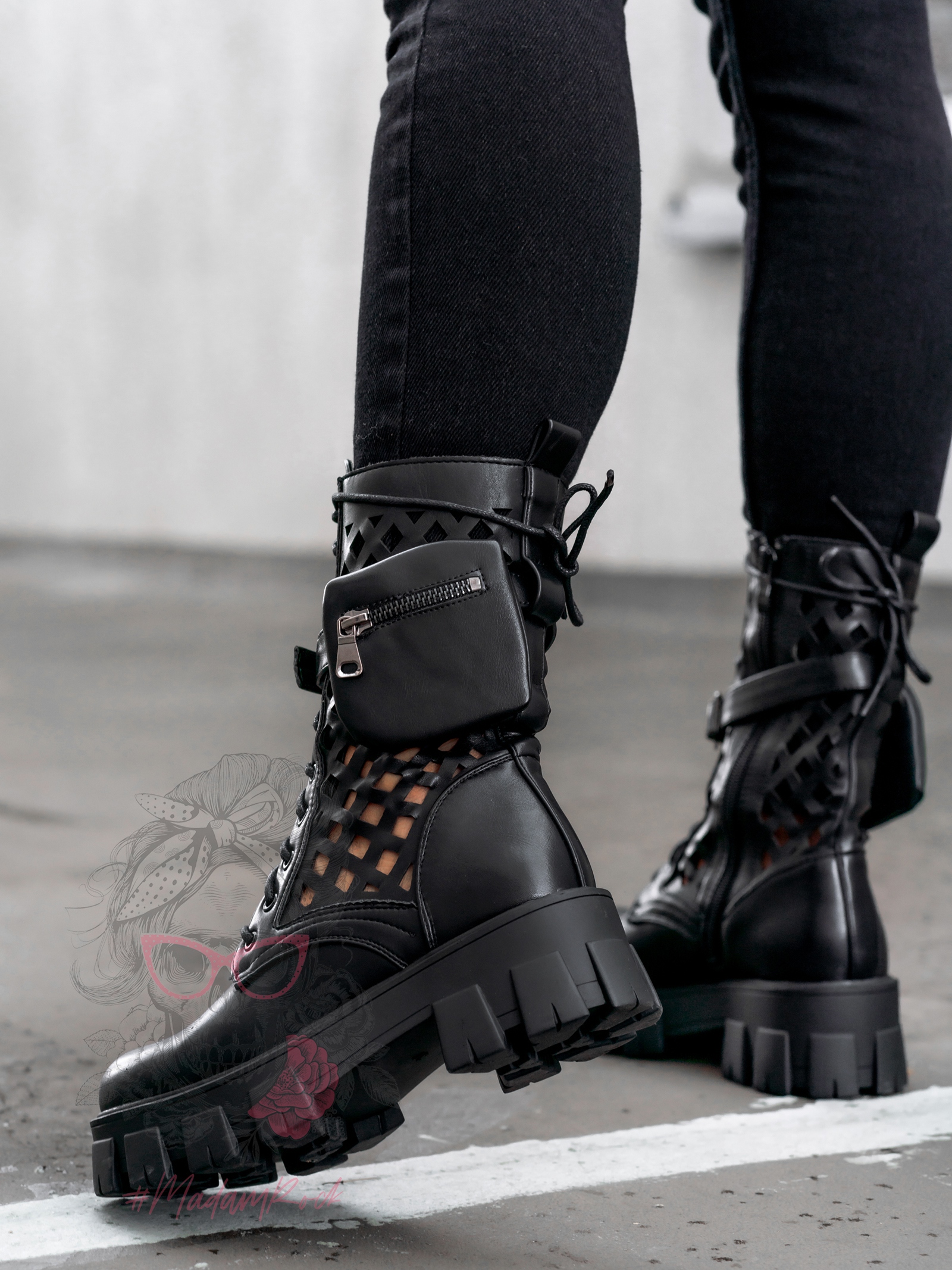 Workery ażurowe Rock Whereit czarne