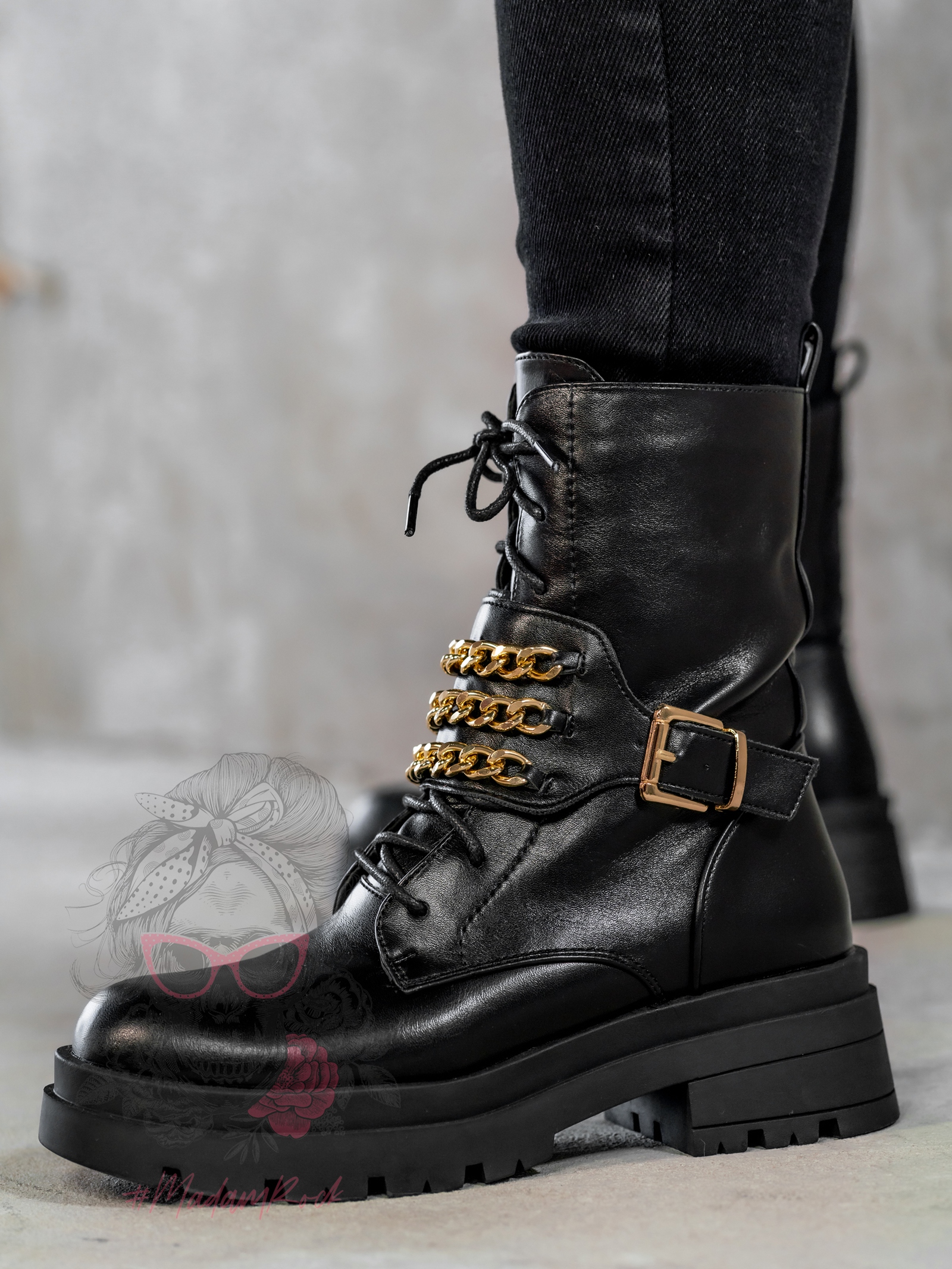 Workery z łańcuszkami Rock Tris czarne