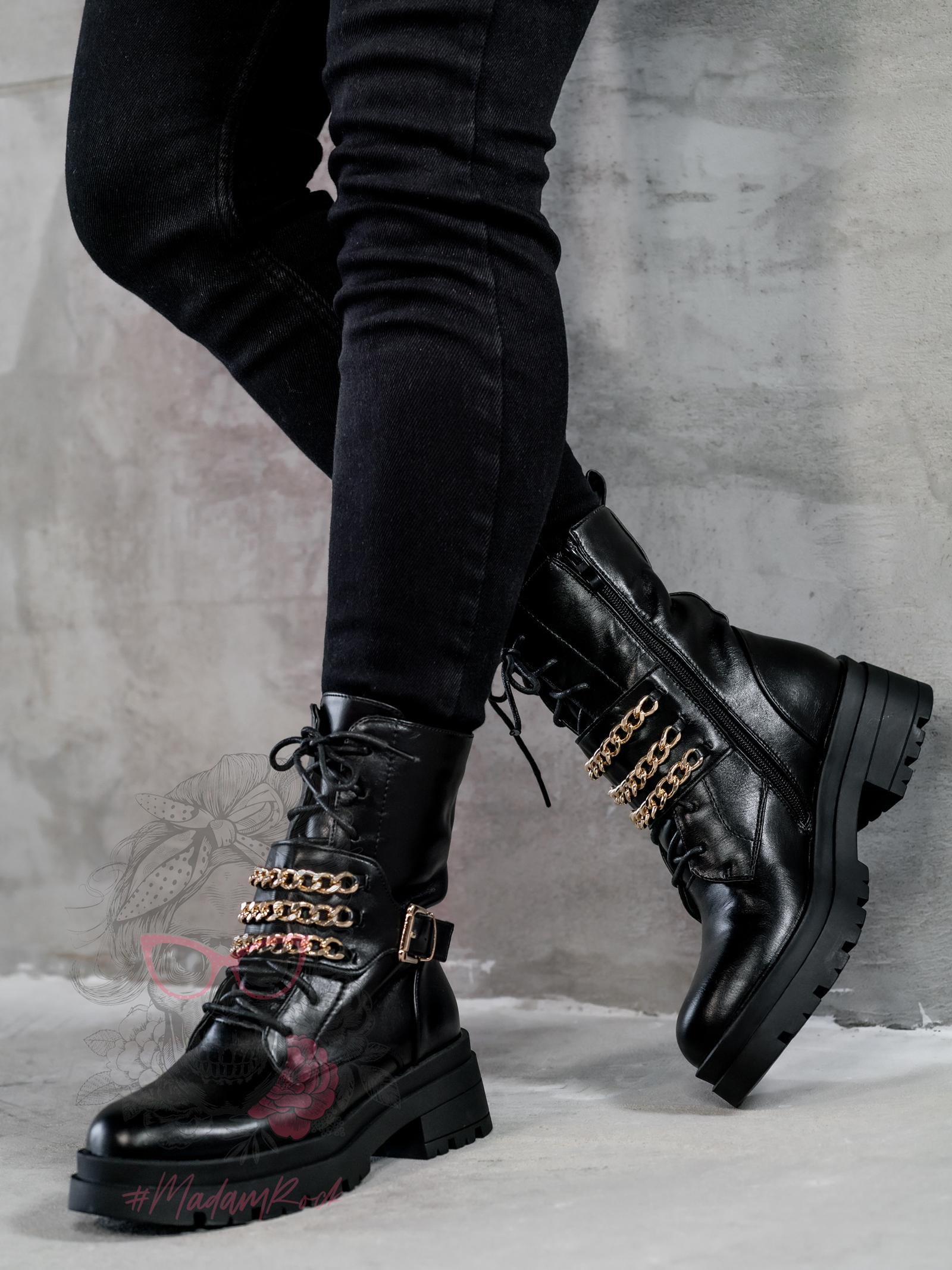 Workery z łańcuszkami Rock Tris czarne