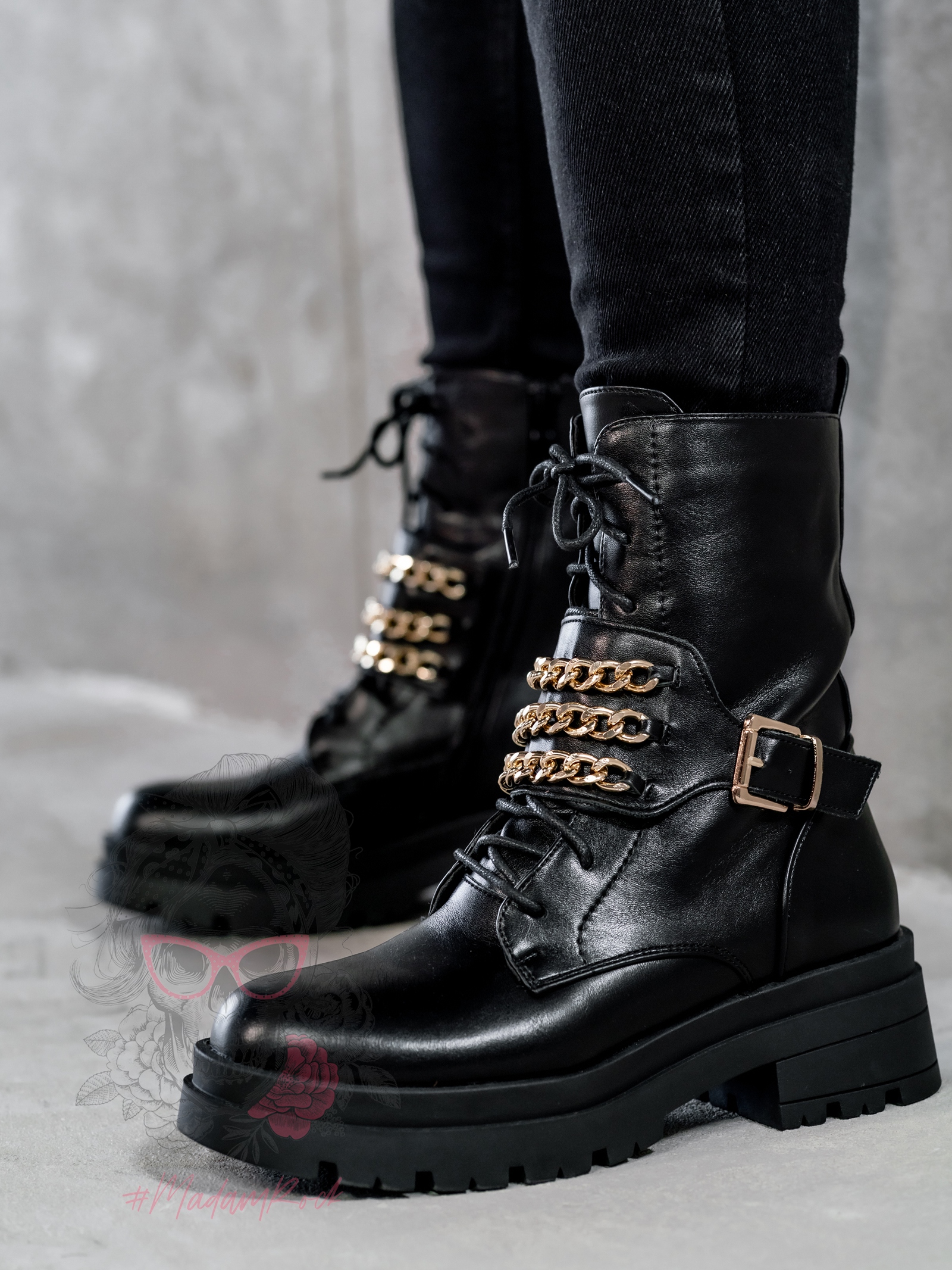 Workery z łańcuszkami Rock Tris czarne