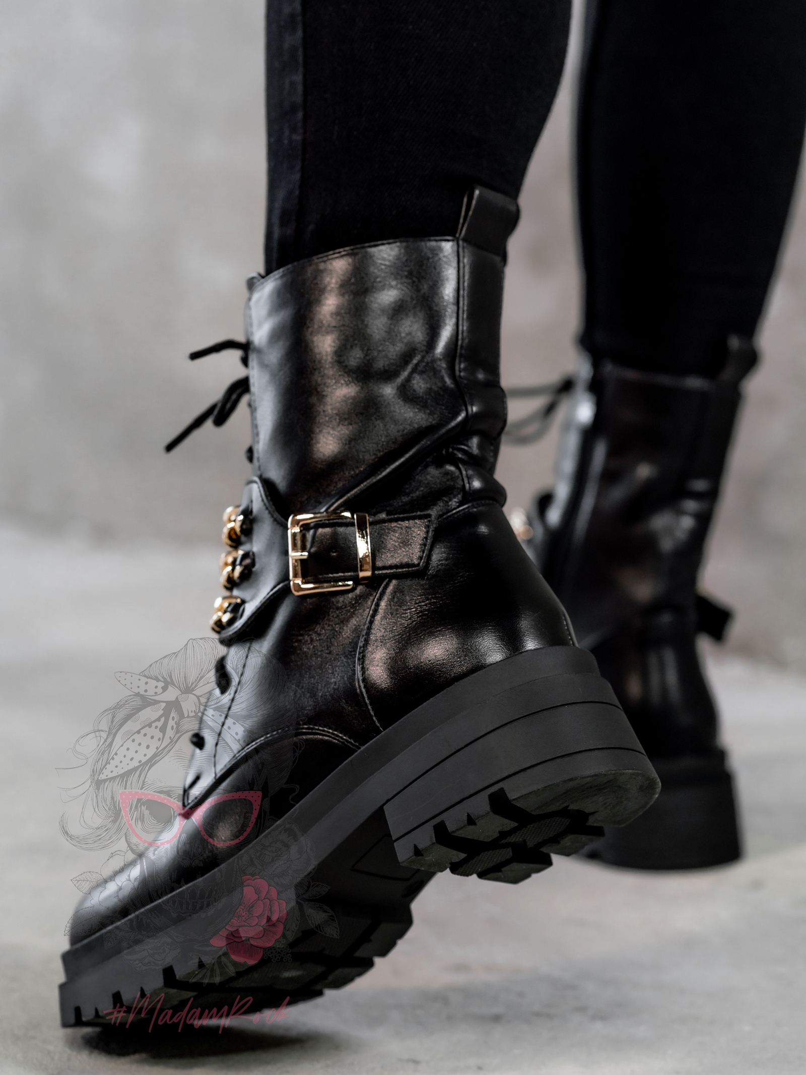 Workery z łańcuszkami Rock Tris czarne