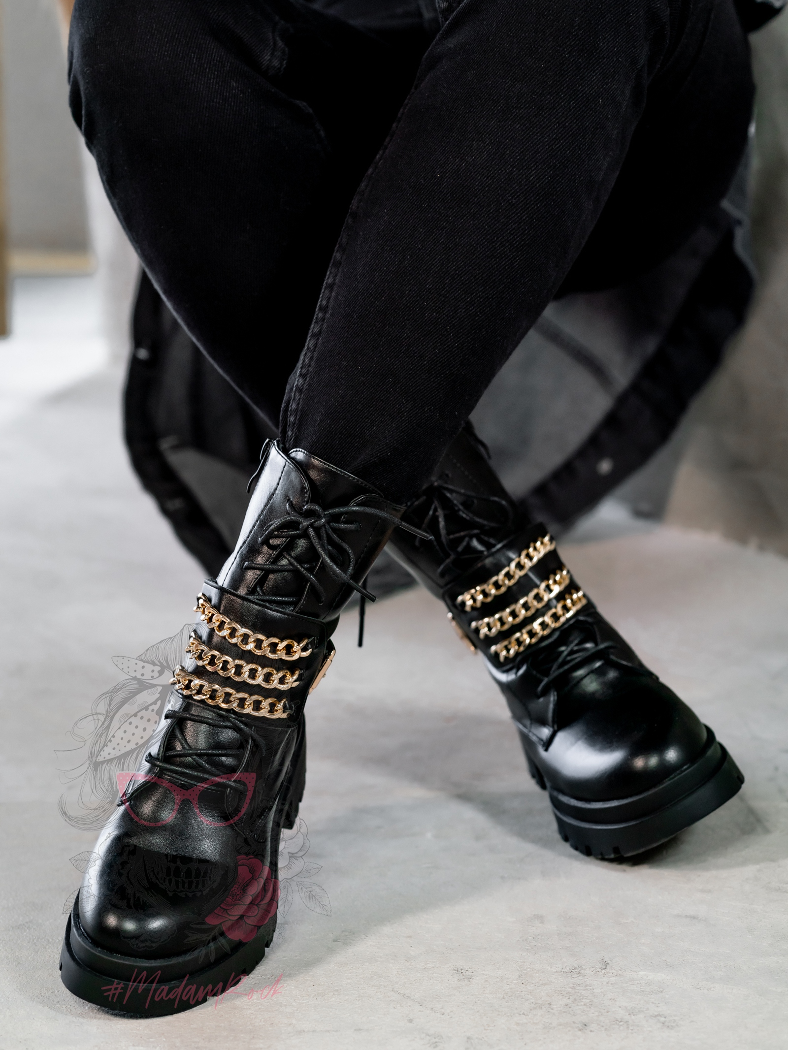 Workery z łańcuszkami Rock Tris czarne