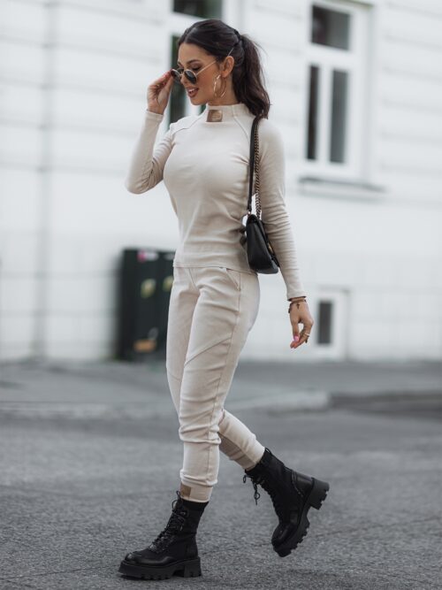 Komplet prążkowany Laki Sort beżowy