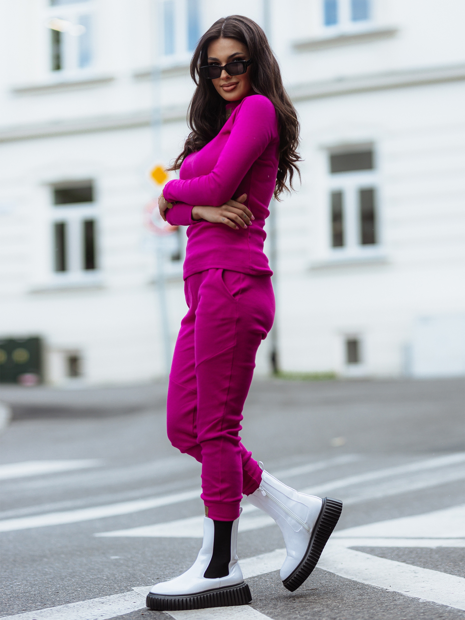 Komplet prążkowany Laki Sort amarant