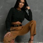 WYPRZEDANE-Spodnie eleganckie z paskiem Gobfo II karmelowe