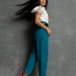 Spodnie eleganckie z paskiem Gobfo II morskie