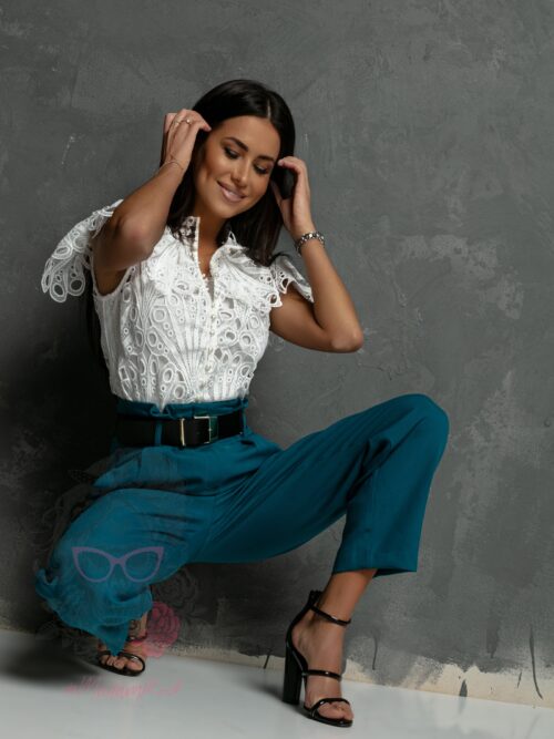 Spodnie eleganckie z paskiem Gobfo II morskie