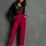 Spodnie eleganckie z paskiem Gobfo II amarant