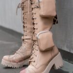 Workery skórzane z kieszeniami Cappe Long Rock beżowe