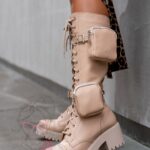 Workery skórzane z kieszeniami Cappe Long Rock beżowe