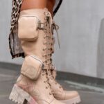 Workery skórzane z kieszeniami Cappe Long Rock beżowe