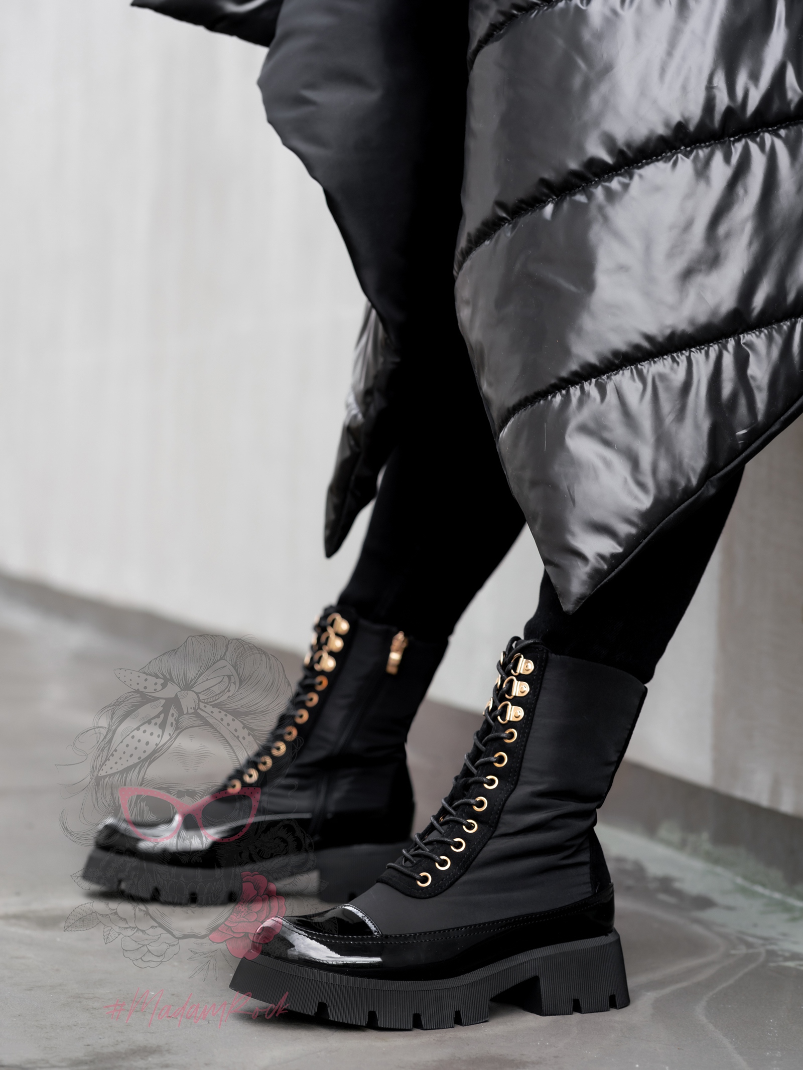 -WYPRZEDANE-Workery lakierowane Rock Gross czarne