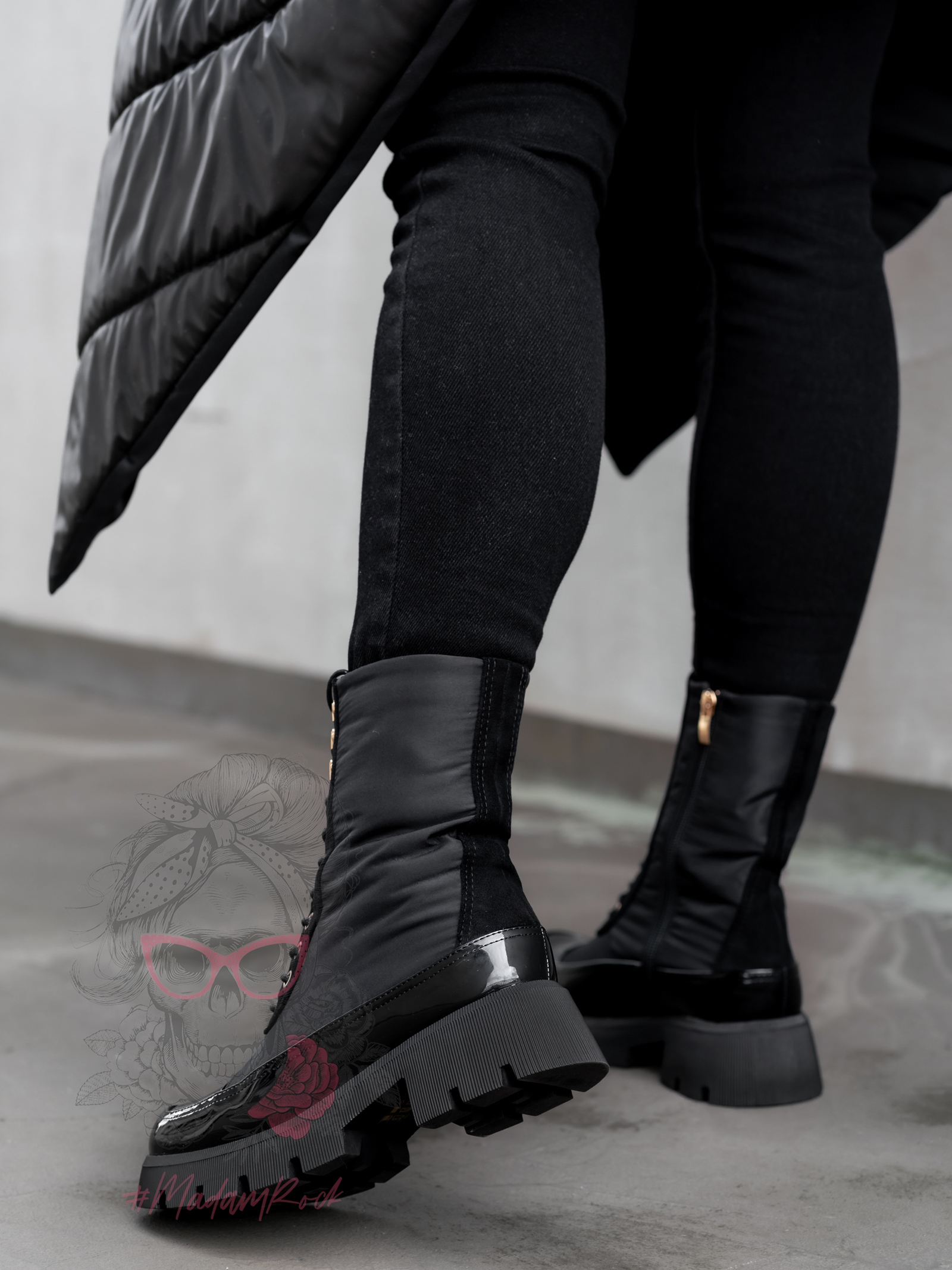 -WYPRZEDANE-Workery lakierowane Rock Gross czarne