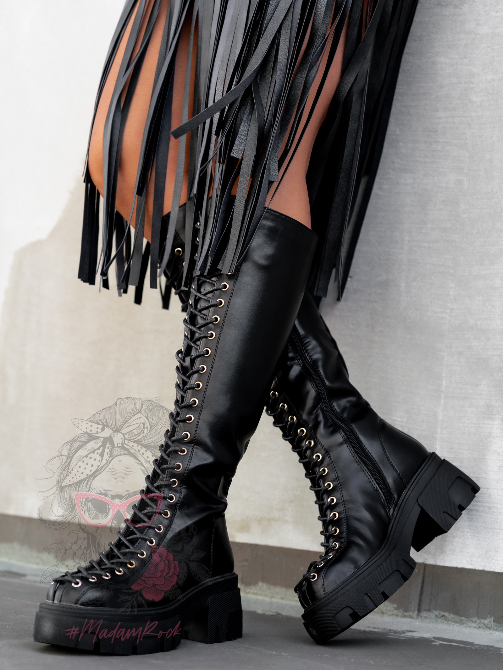 Workery długie sznurowane Rock Bogotto czarne