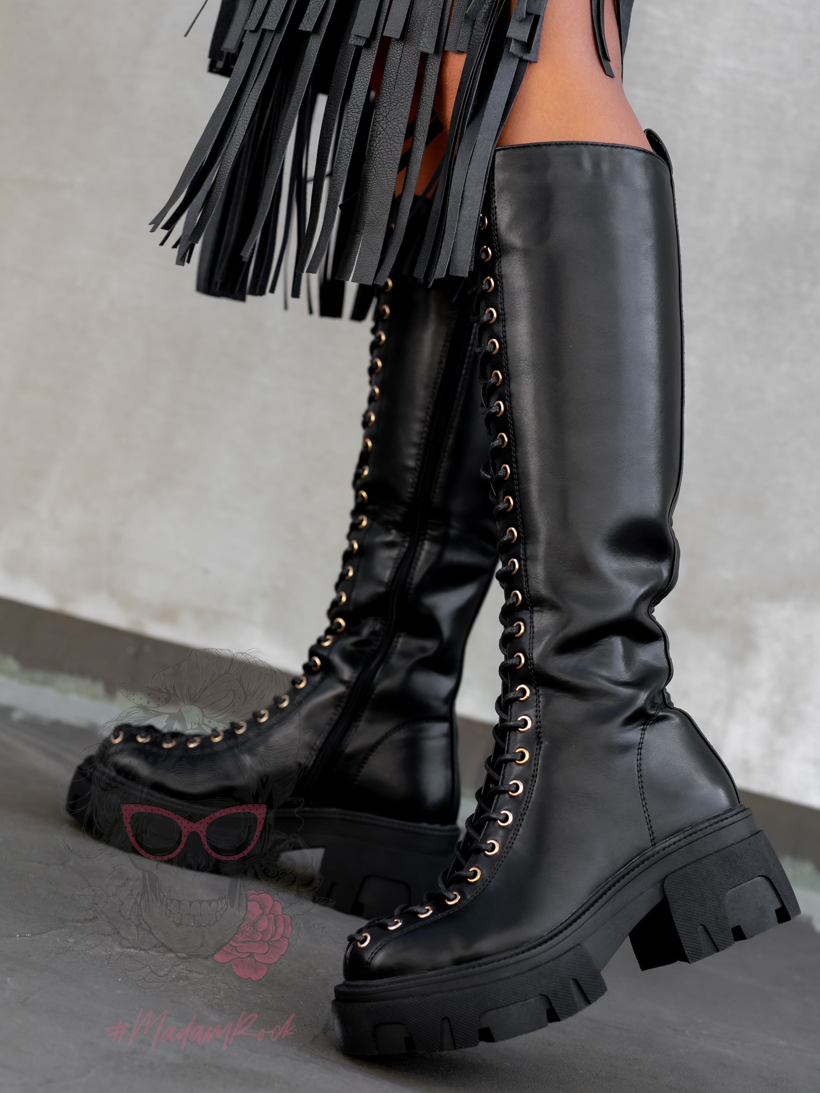 Workery długie sznurowane Rock Bogotto czarne