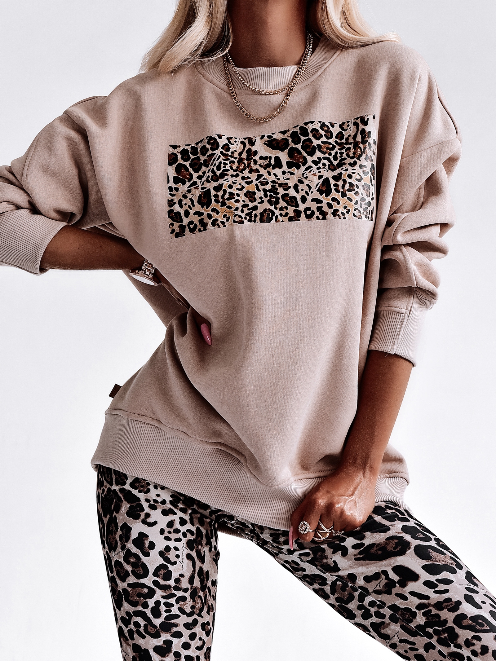 Bluza bawełniana Panther Print Ola Voga beżowa