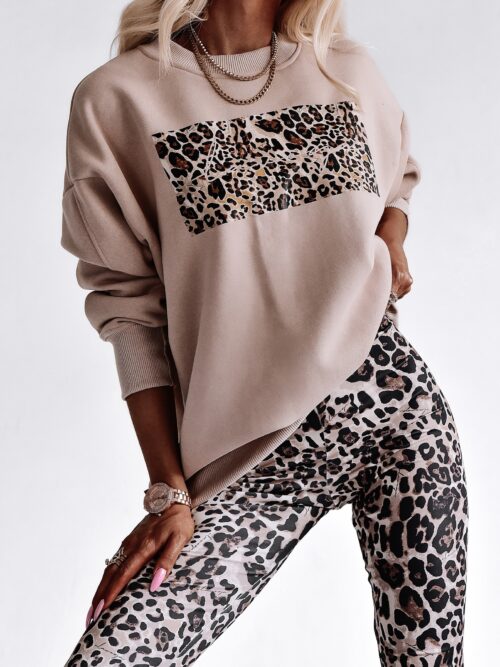 Bluza bawełniana Panther Print Ola Voga beżowa