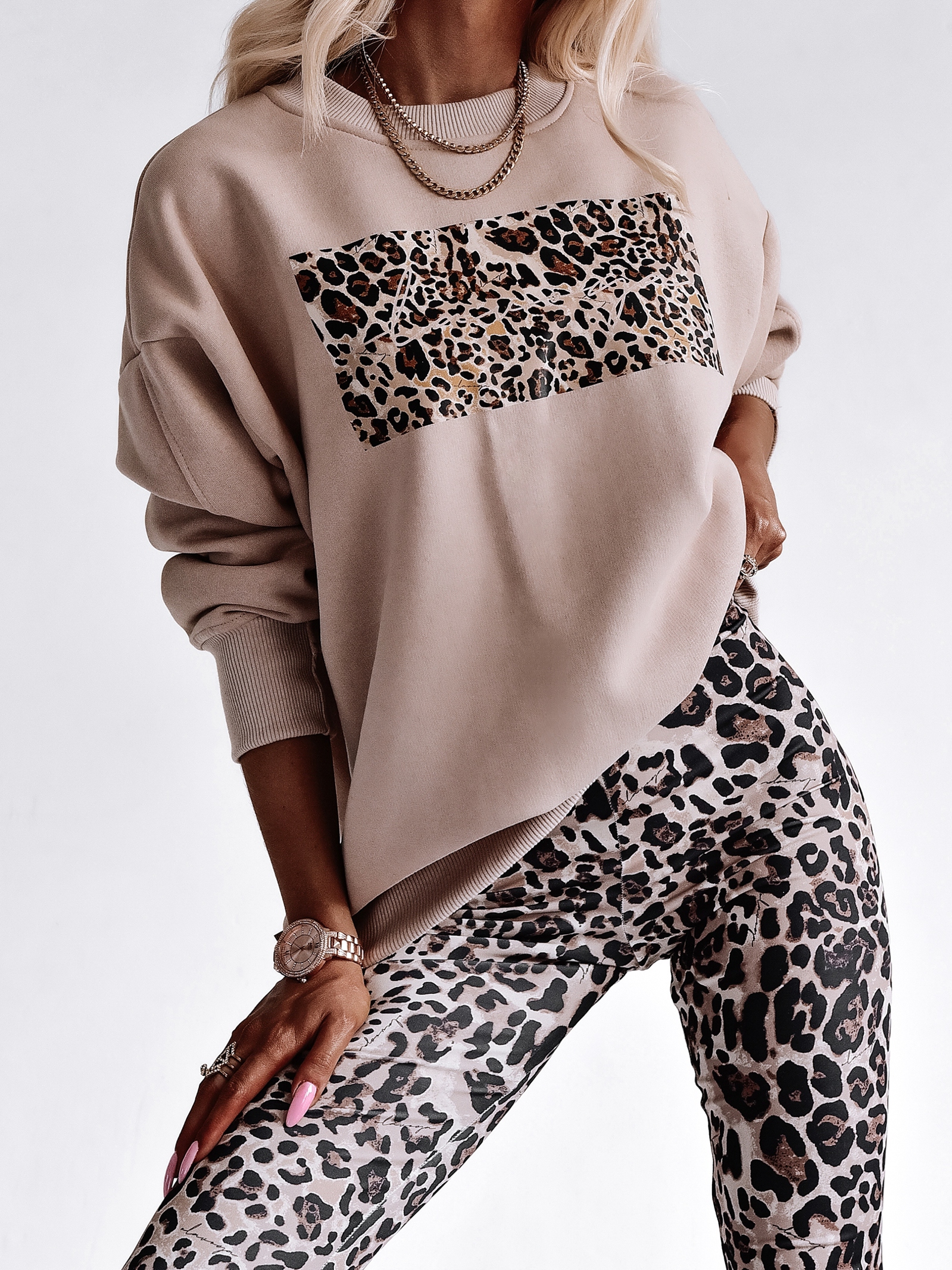 Bluza bawełniana Panther Print Ola Voga beżowa