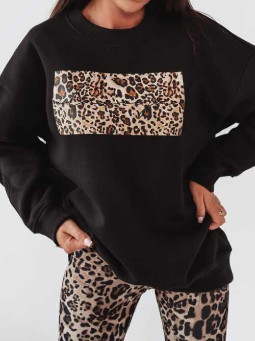 Bluza bawełniana Panther Print Ola Voga czarna