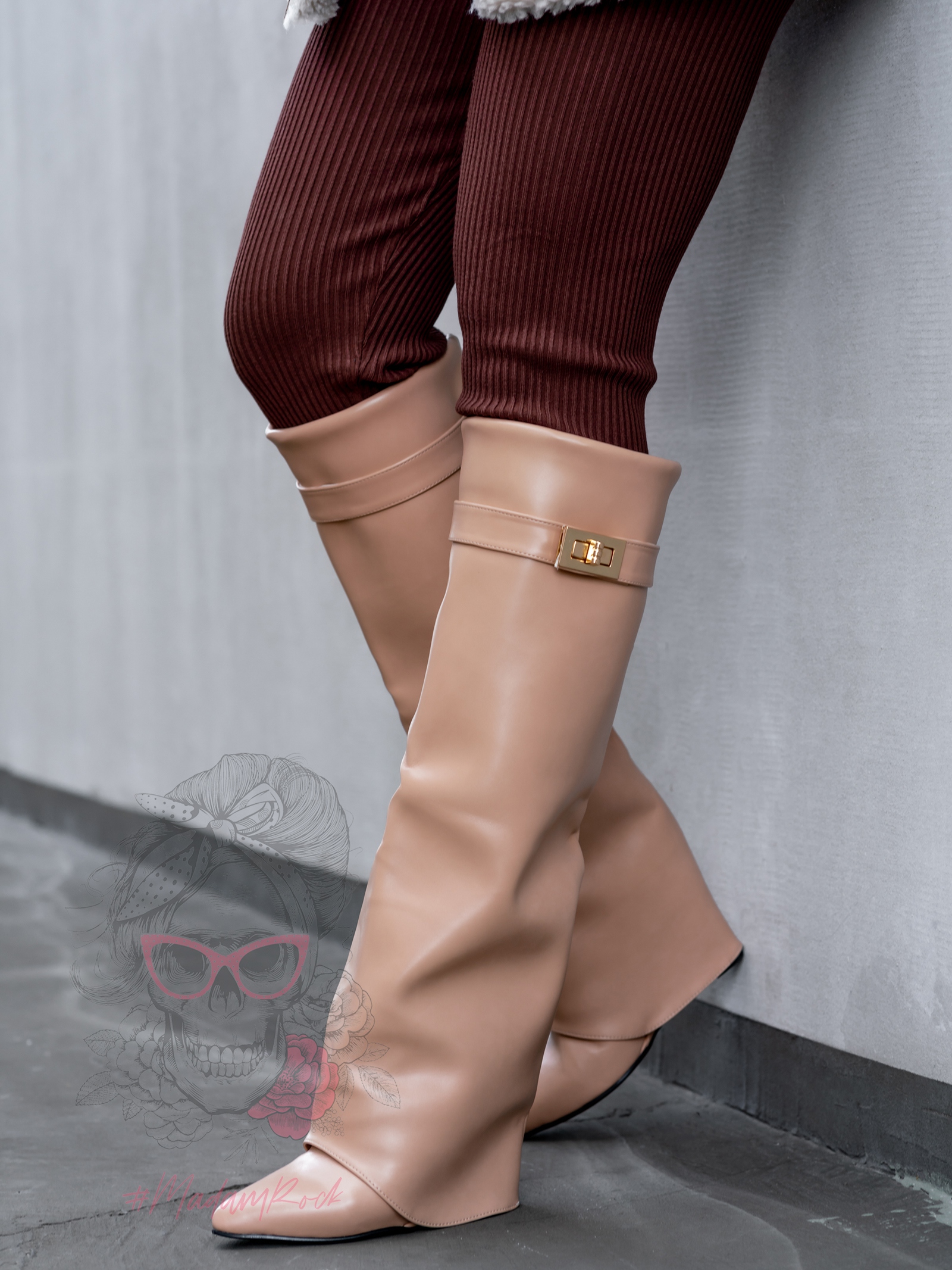 Kozaki koturny Madam Givme beżowe