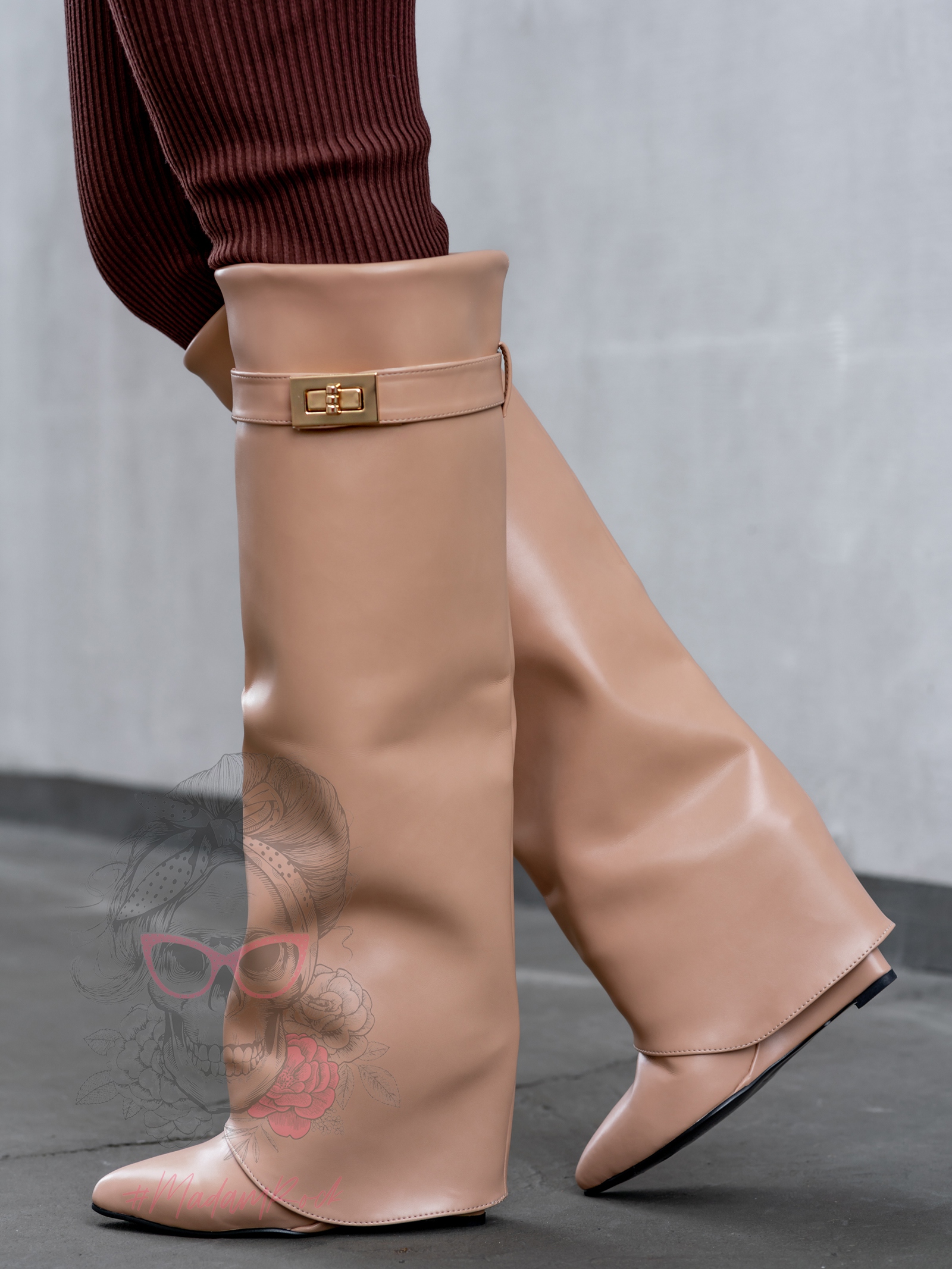 Kozaki koturny Madam Givme beżowe