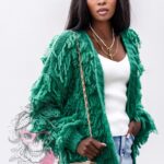 Sweter z frędzlami Marshi zielony