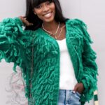 Sweter z frędzlami Marshi zielony