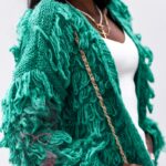 Sweter z frędzlami Marshi zielony