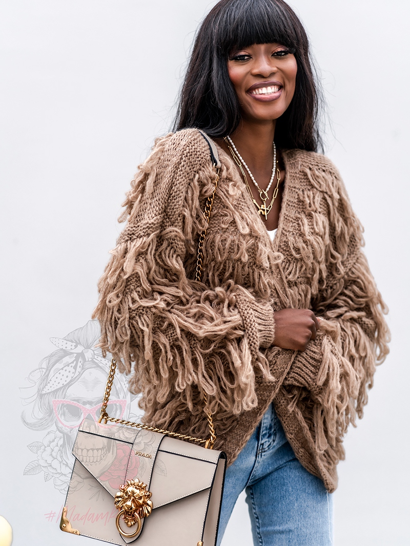 Sweter z frędzlami Marshi camel