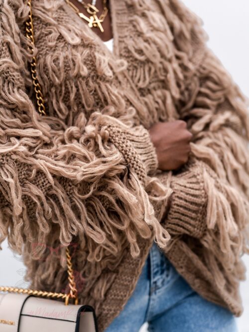 Sweter z frędzlami Marshi camel