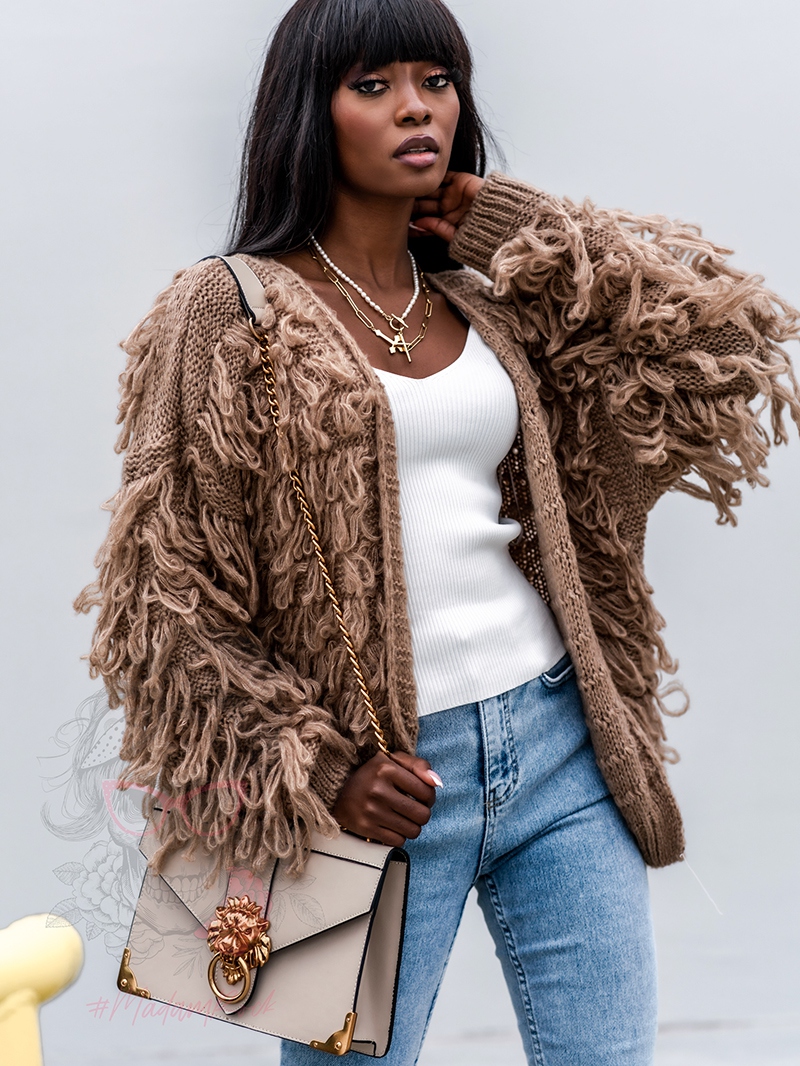 Sweter z frędzlami Marshi camel