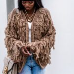 Sweter z frędzlami Marshi camel