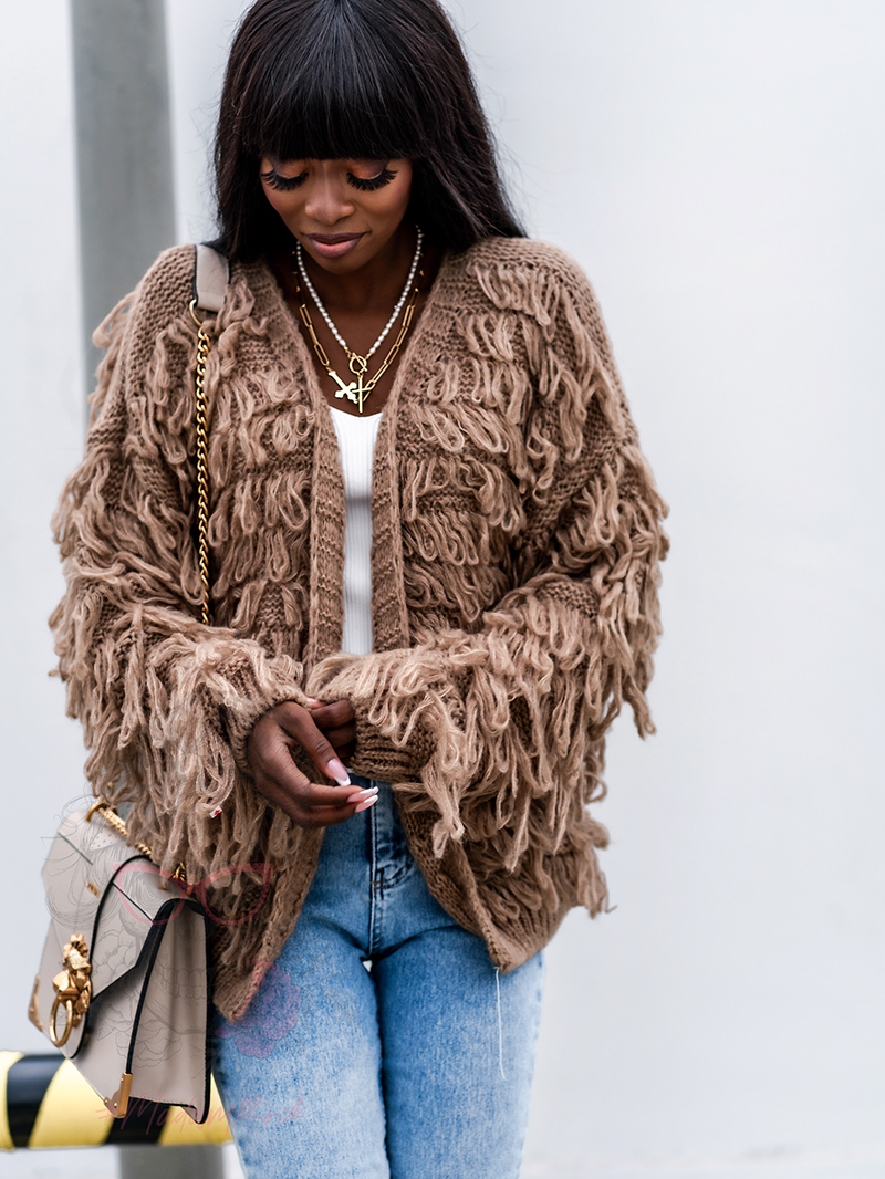 Sweter z frędzlami Marshi camel