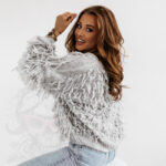 Sweter z frędzlami Marshi j. szary