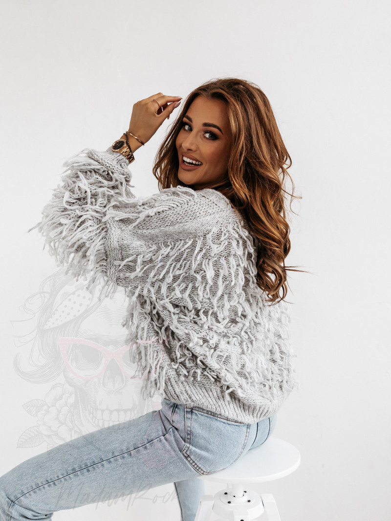 Sweter z frędzlami Marshi j. szary