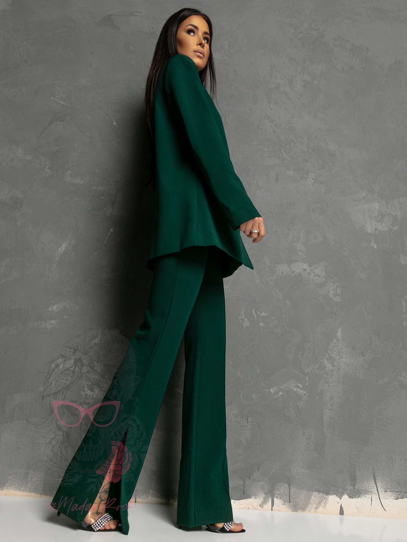 Spodnie Eleganckie Rozszerzane Hipnosis butelkowe zielone