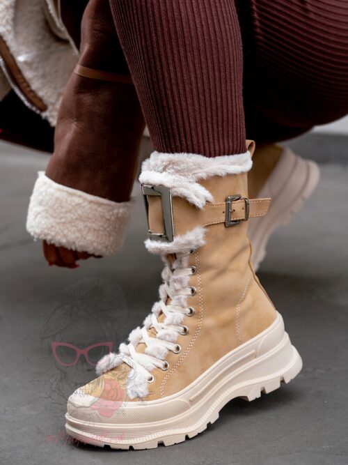 Botki z futrem Madam Zacker beżowe