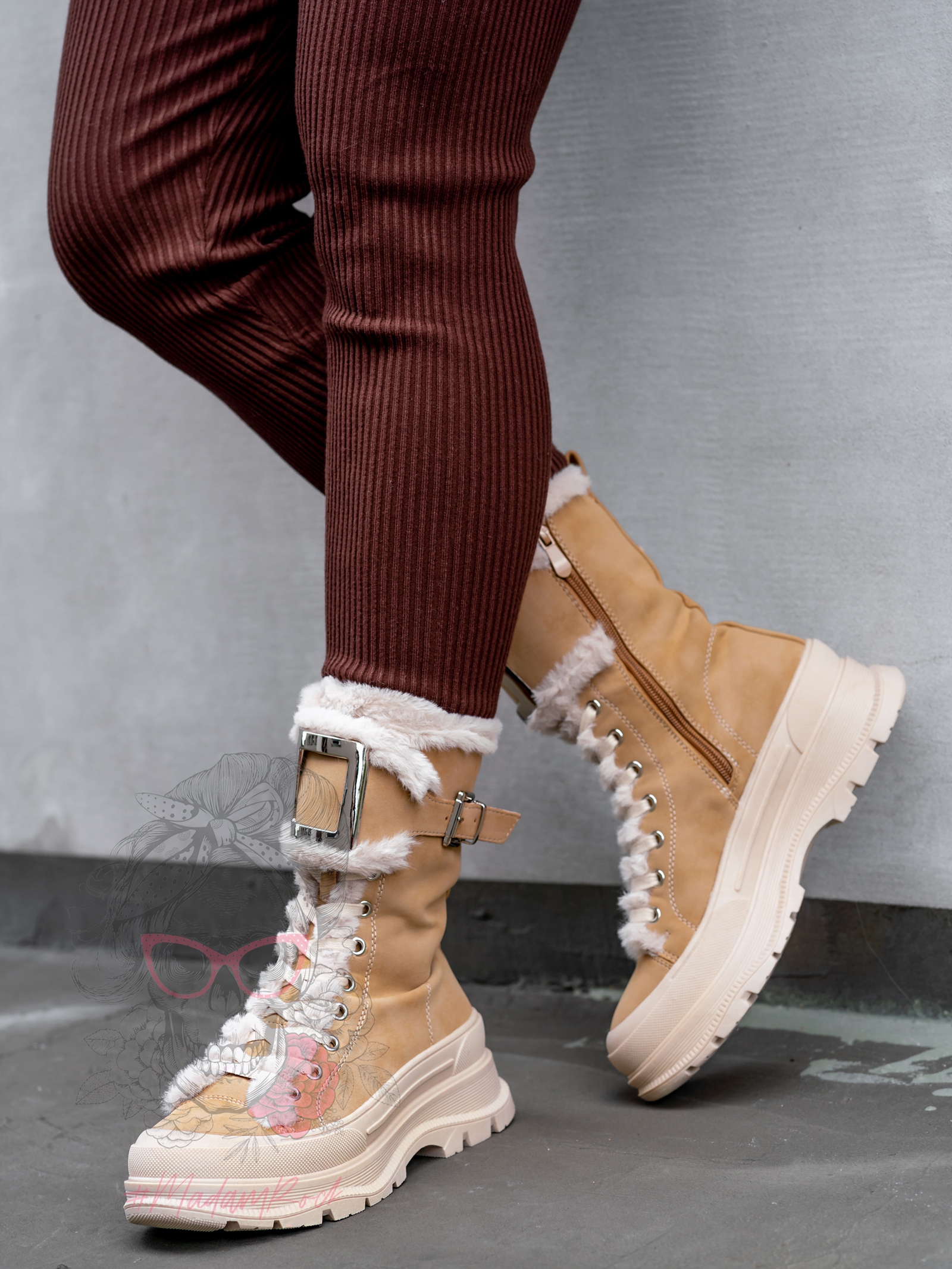 Botki z futrem Madam Zacker beżowe