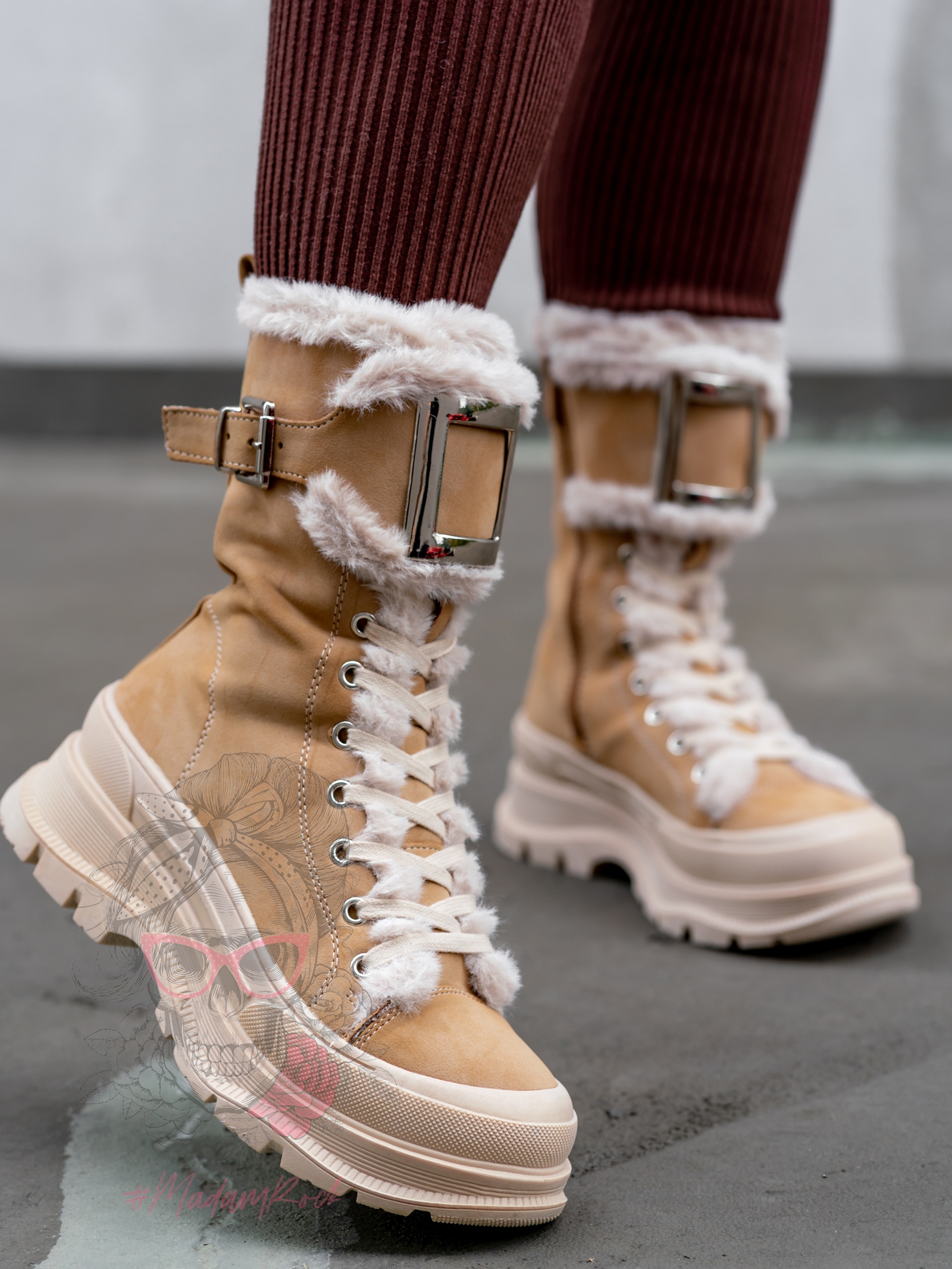 Botki z futrem Madam Zacker beżowe