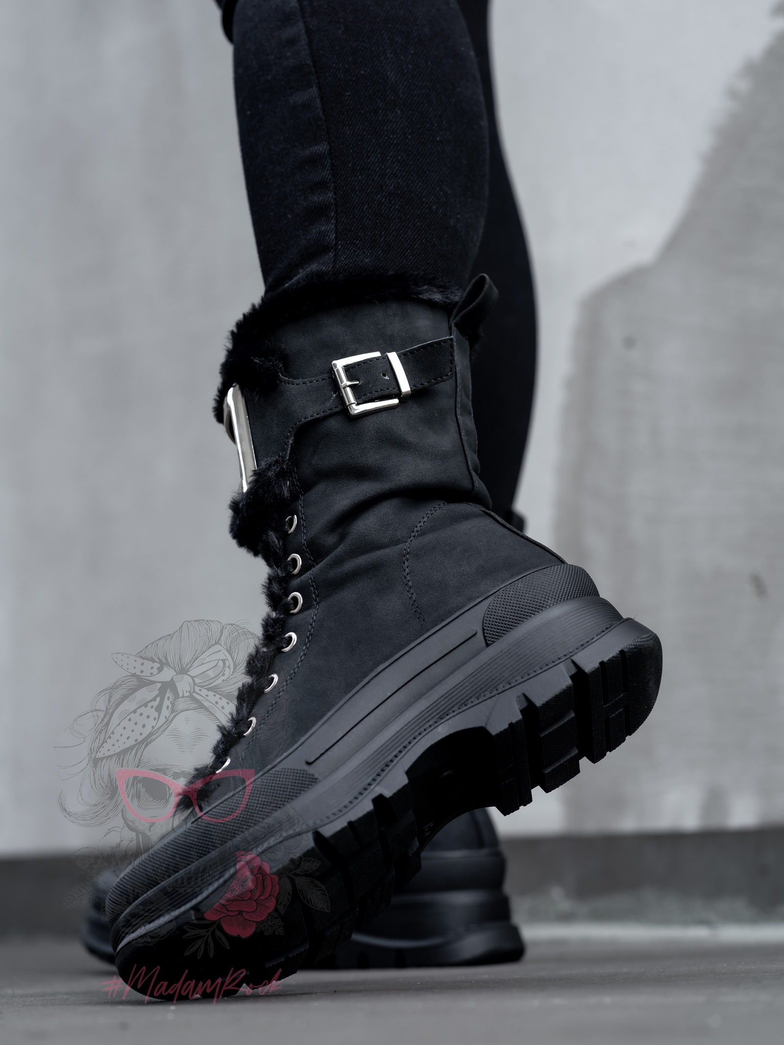 Botki z futrem Madam Zacker czarne