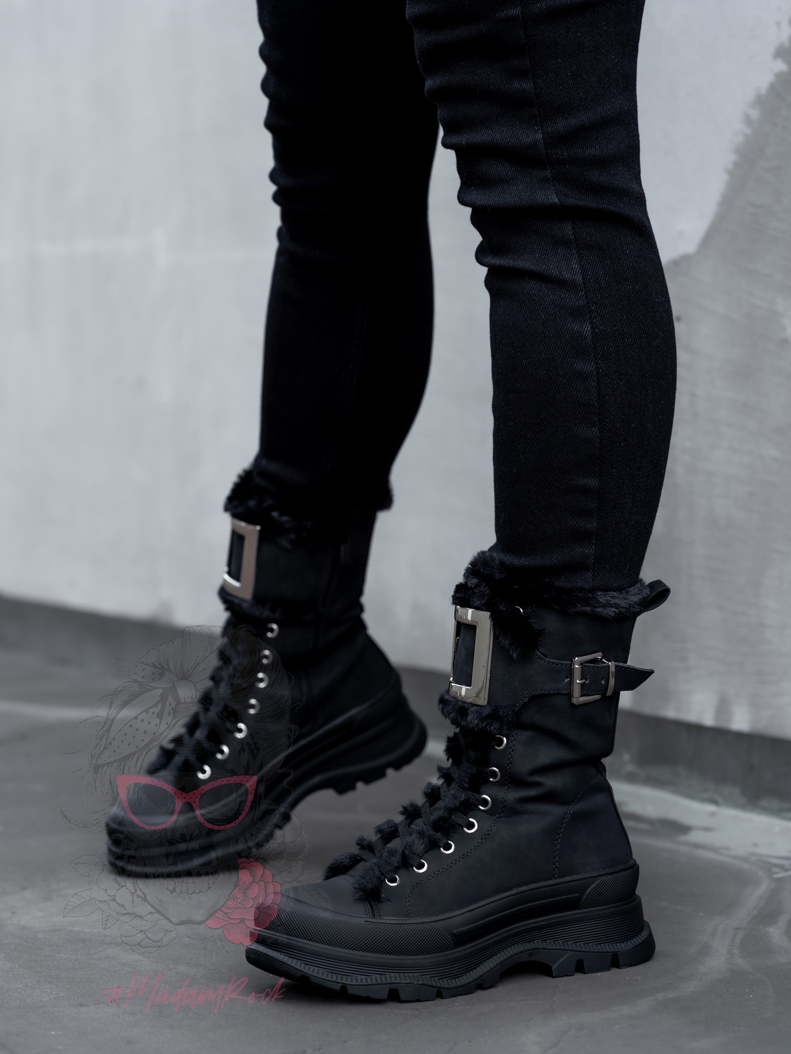 Botki z futrem Madam Zacker czarne