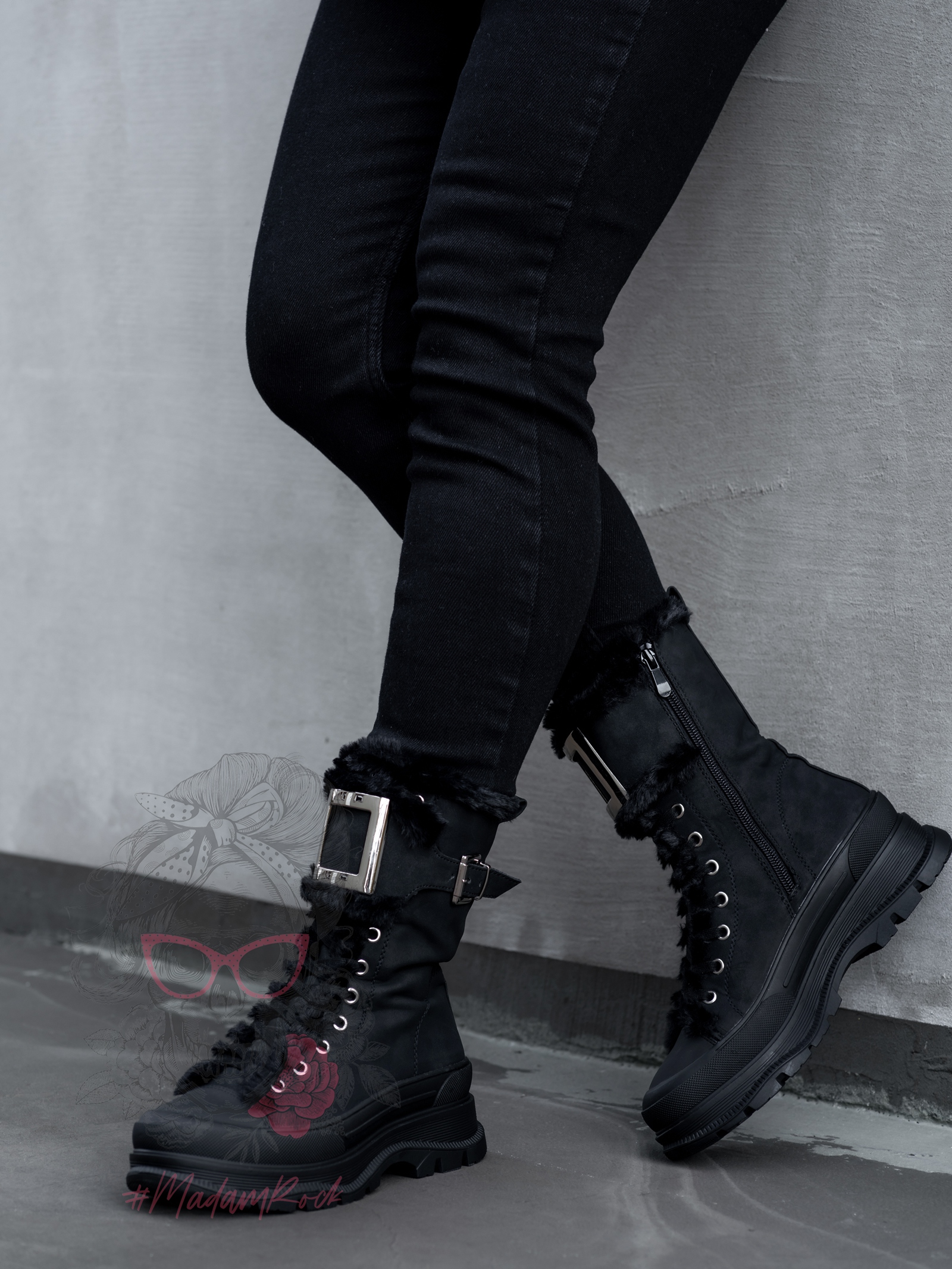 Botki z futrem Madam Zacker czarne