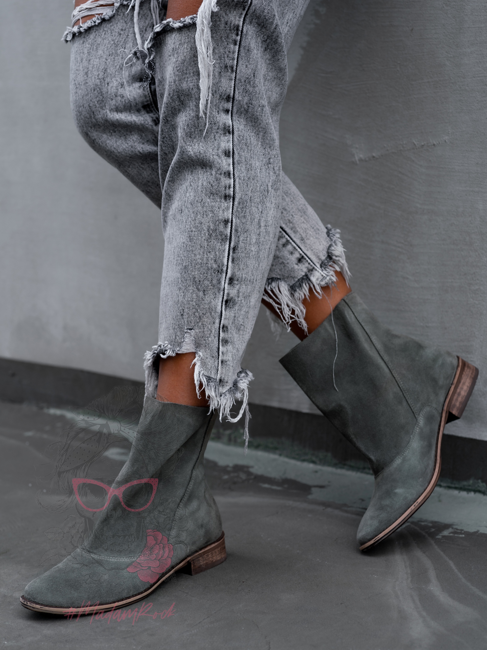 Botki zamszowe Madam Lazi khaki