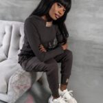 Bluzka prążkowana Laki Sort brązowa