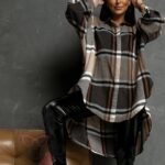 Koszula w kratę Emilia beżowo-brązowa