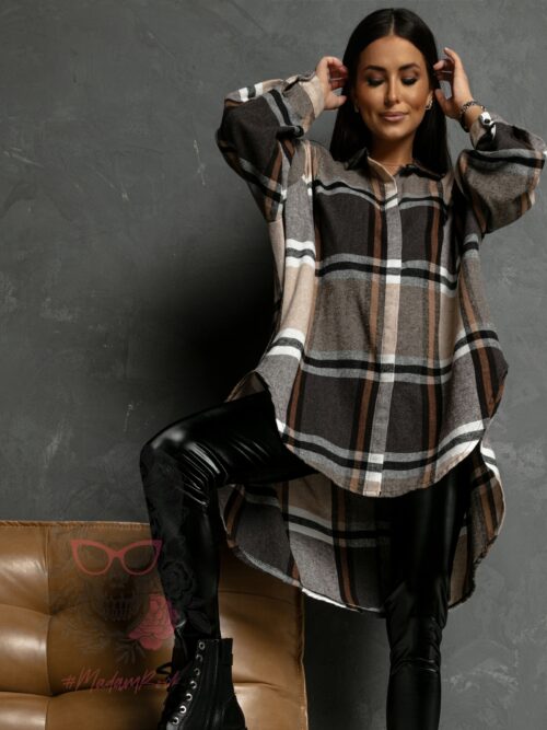 Koszula w kratę Emilia beżowo-brązowa